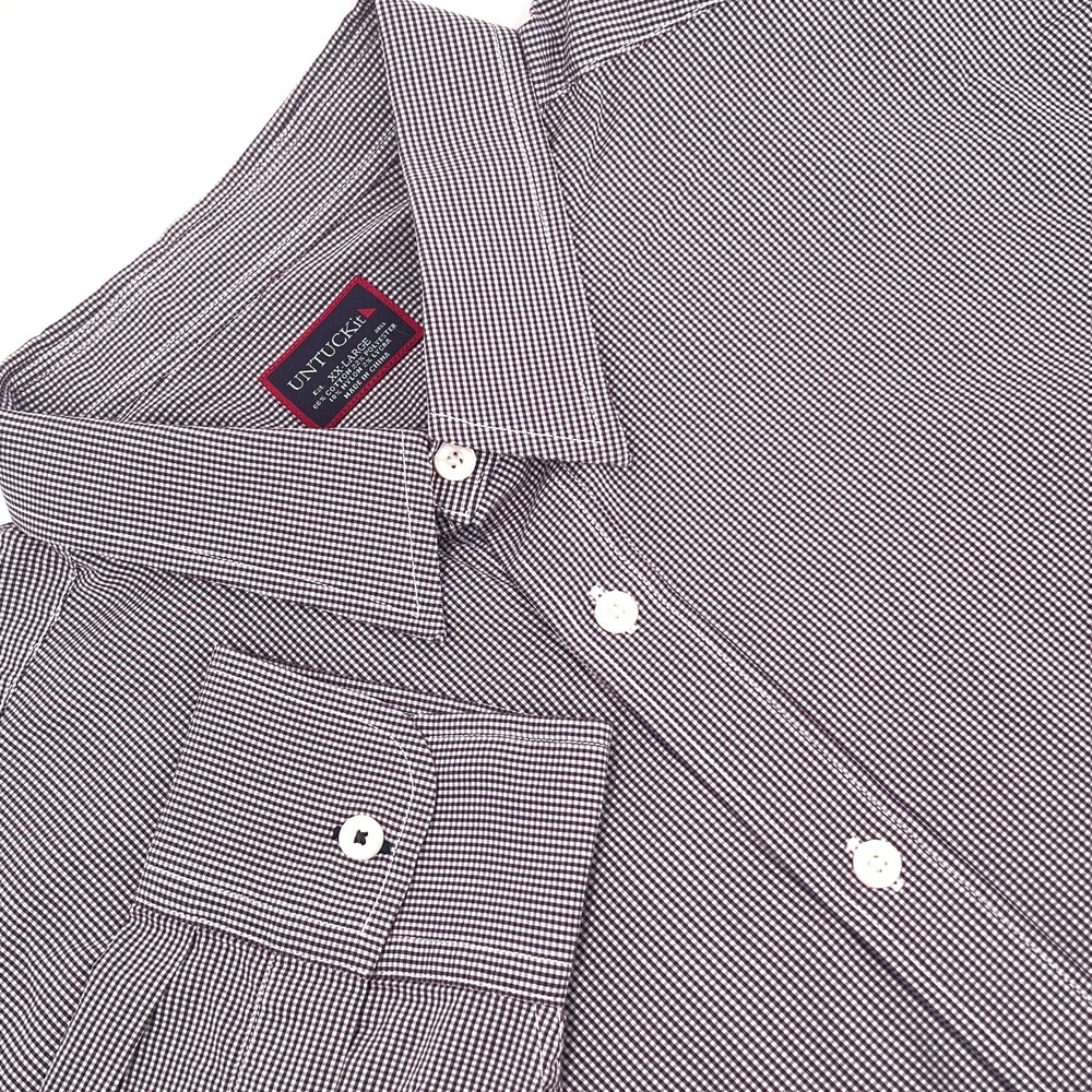 UNTUCKIT Men's Sz XXL Eldridge Purple Micro Gingham Long-Sleeve Button-Up Shirt